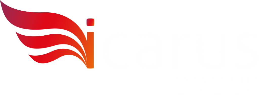 Icarus Group logo rojo y blanco